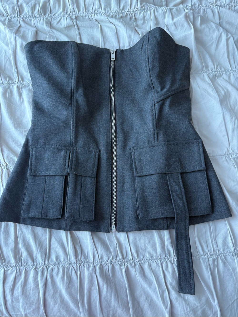 Zara Strapless Dark Gray Corset Top with Front Zip